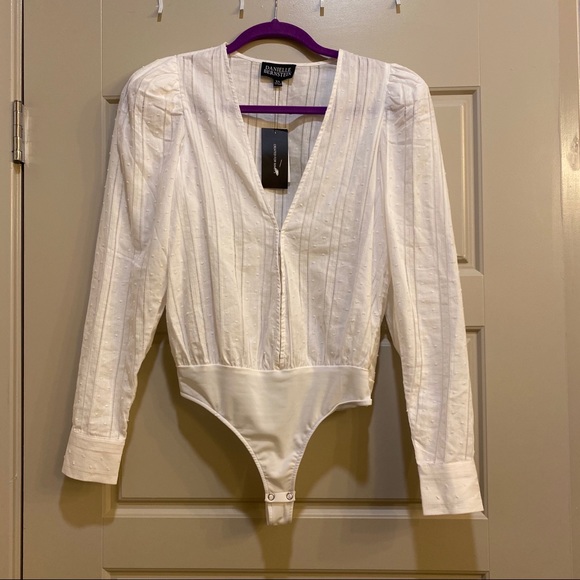 Danielle Bernstein Deep V Neck Cotton Bodysuit - Picture 2 of 6